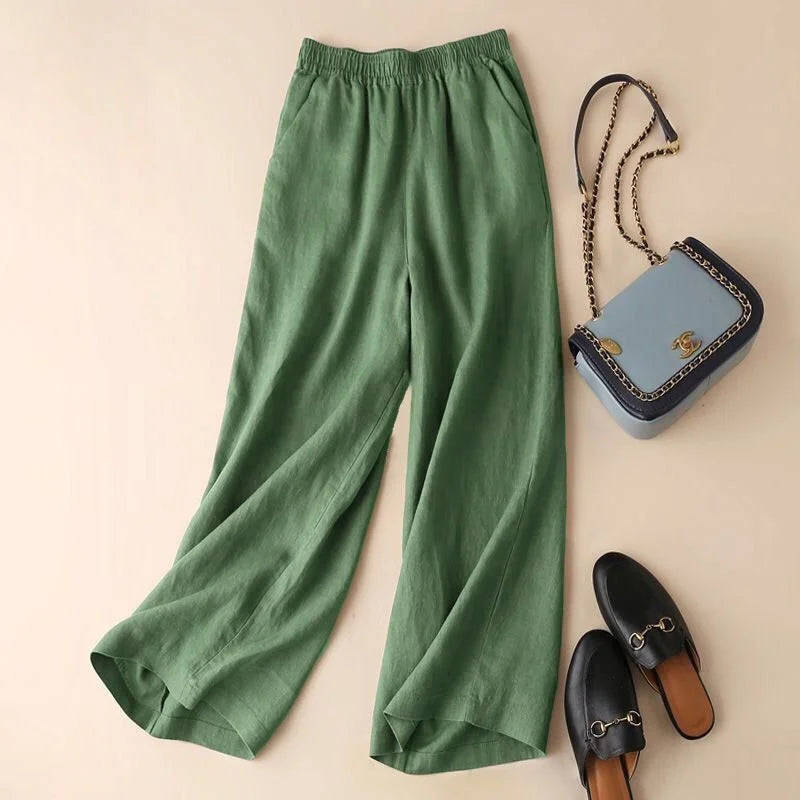 Cotton Linen Straight Leg Pants,  Womens Summer Loose,  Versatile,  Large Size Linen,  Nine Points Casual Thin Ladies Trousers.  Sevevral different lengths and some 100% cotton, some Cotton-linen blend.