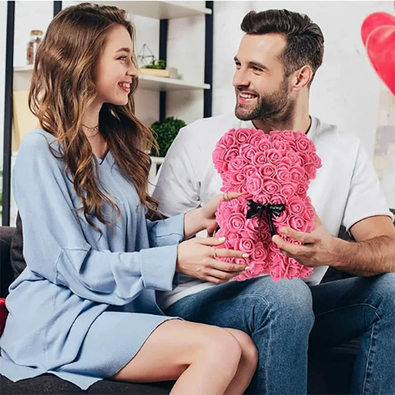 25cm Artificial Teddy Rose Flower Bear with Box.   Romantic Valentines Day Gift for Girlfriend,  Teen , Women Anniversary or Wedding Party