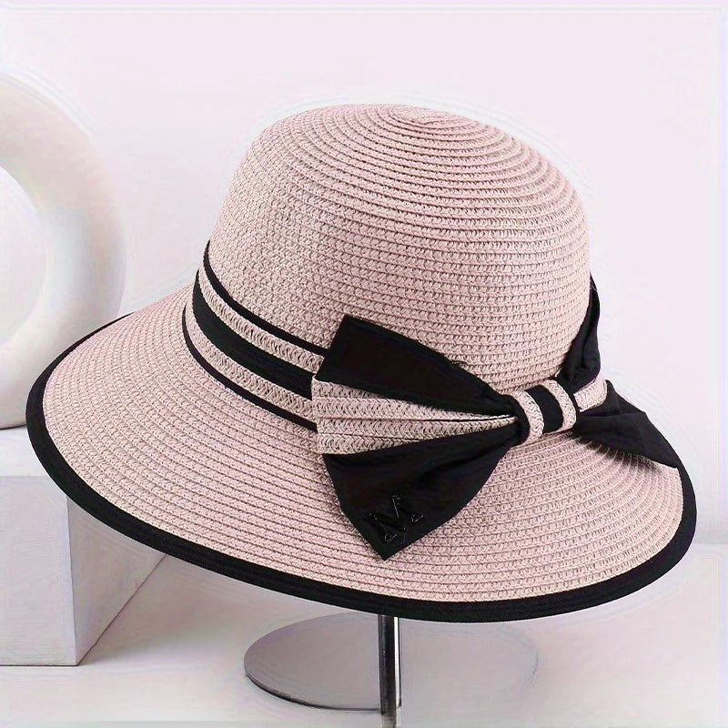 Spring/SUMMER Style Bowknot Wide-brimmed Sunshade Straw Hat, Striped Fashion Women's Hat,  Summer Sun Protection Hat
