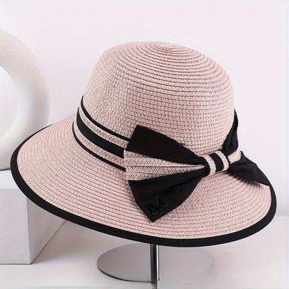 Spring/SUMMER Style Bowknot Wide-brimmed Sunshade Straw Hat, Striped Fashion Women's Hat,  Summer Sun Protection Hat