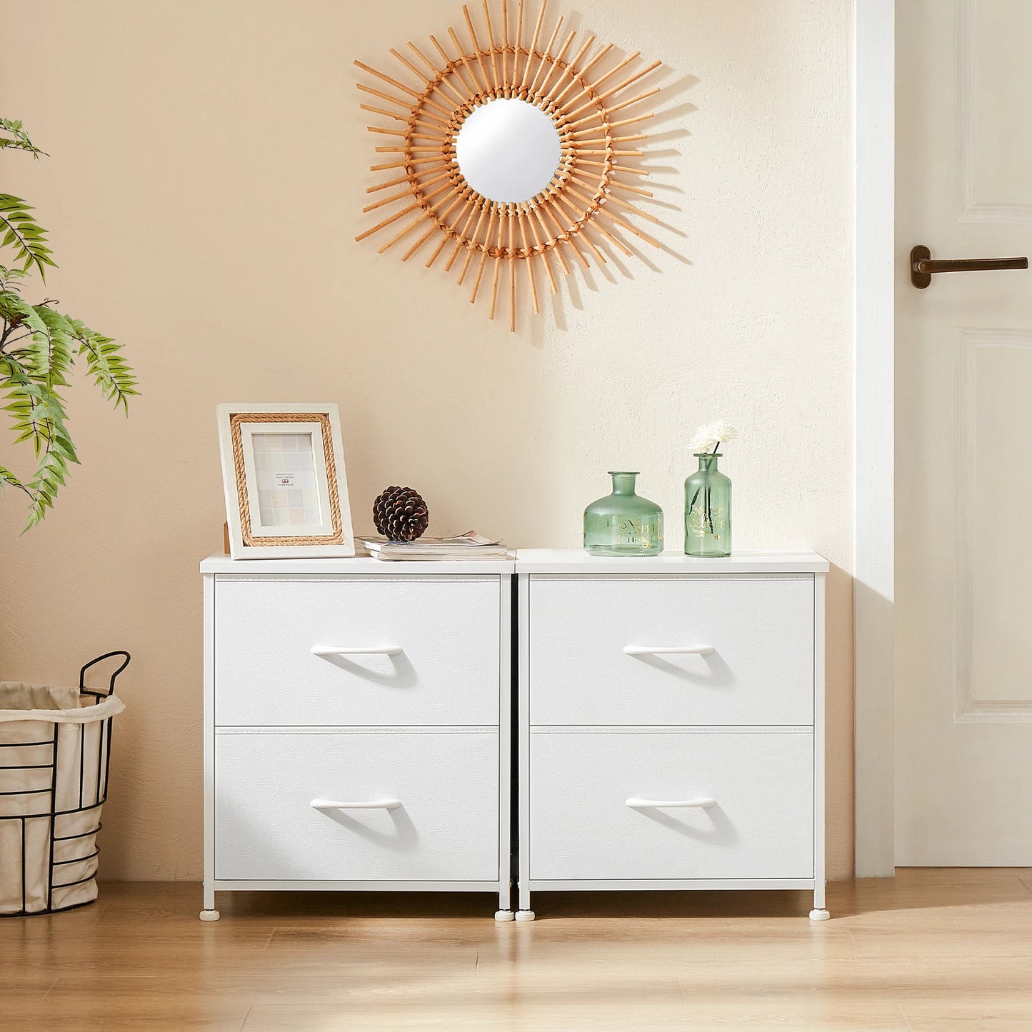 Bedside Nightstand  for Coffee,Tea. Table Storage  for Closet,  2 Fabric Drawers.