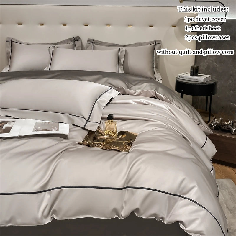 4pcs Embroidery Bedding Set for adults Bedroom,  Egyptian Cotton Duvet Cover,  Pillowcases Bedspread,  Simple Bed Sheet Set.
