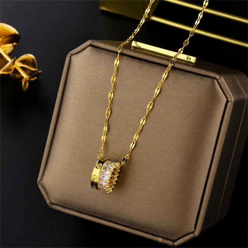 New In Light Luxury Zircon Crystal Stainless Steel Necklaces For Women. Sweet Female Clavicle Chain Jewelry.  Nice for everyday wear. Maybe nice for MOTHER/DAUGHTER Gift