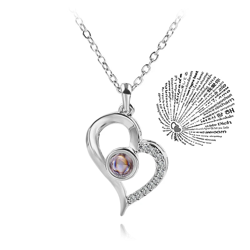 Projection Necklace 100 Languages  for I Love You. Pendant Necklaces For Lover Girlfriend, Creative, Couples Romantic Jewelry Gifts