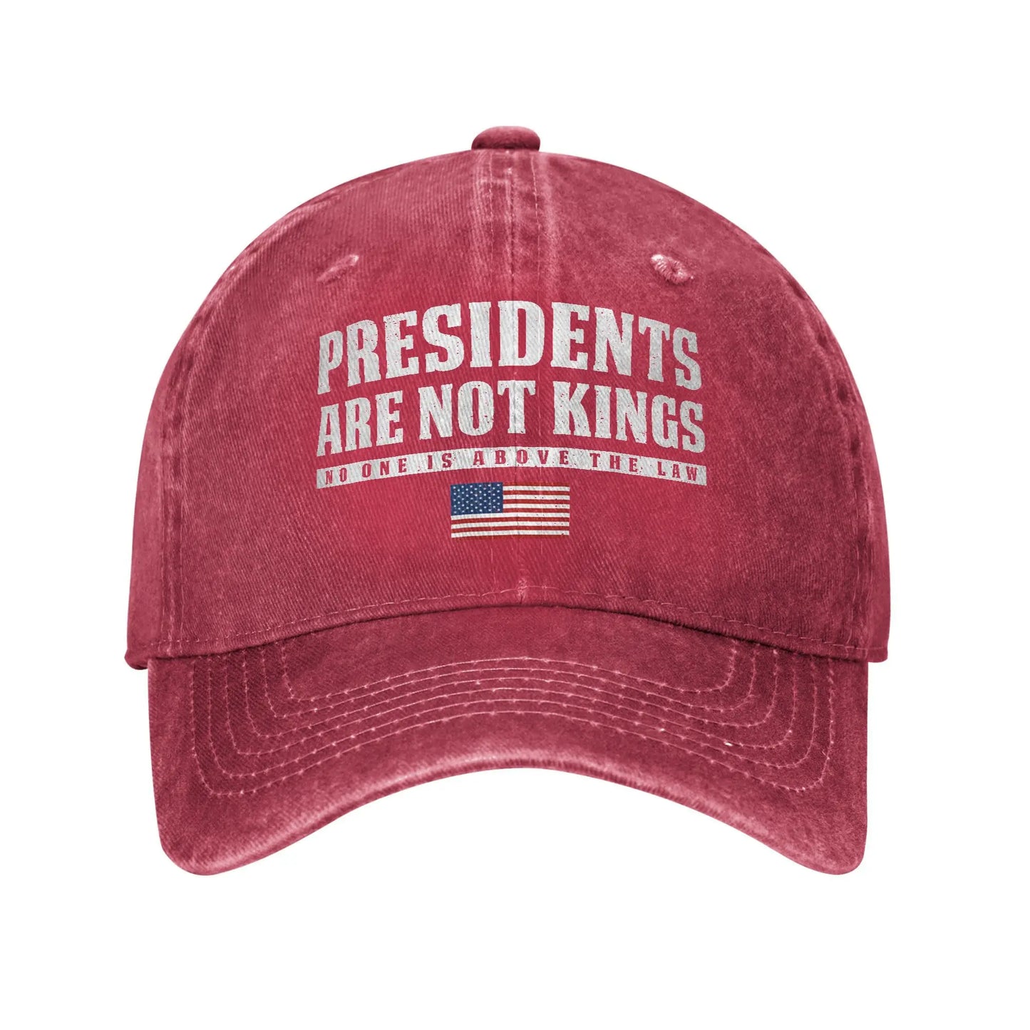 "Presidents Are Not Kings"  USA Flag Unisex Baseball Cap.  " No Kings In America "
Distressed Denim Washed Hats Cap,  Outdoor Soft Headwear Lots of choices of color.