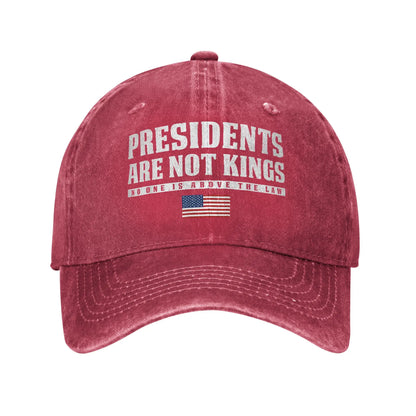 "Presidents Are Not Kings"  USA Flag Unisex Baseball Cap.  " No Kings In America "
Distressed Denim Washed Hats Cap,  Outdoor Soft Headwear Lots of choices of color.