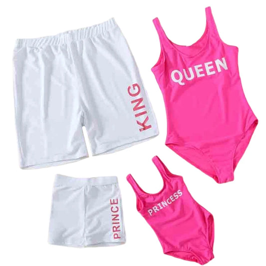 King Queen Swimsuit,   Family Matching Outfits,  One-Piece Mother/ Daughter, FATHER/Son Trunks