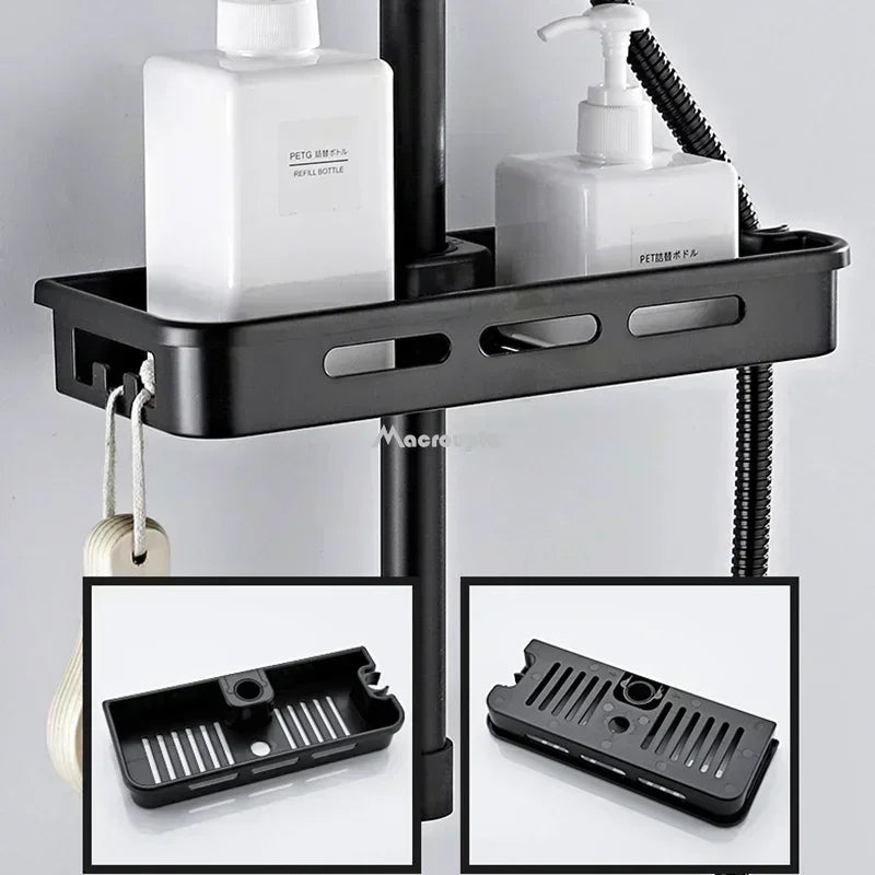 Bathroom Shower Storage Rack Organizer,  No Drilling Li-fting Rod Shower Head Holder.