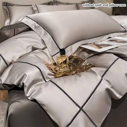 4pcs Embroidery Bedding Set for adults Bedroom,  Egyptian Cotton Duvet Cover,  Pillowcases Bedspread,  Simple Bed Sheet Set.