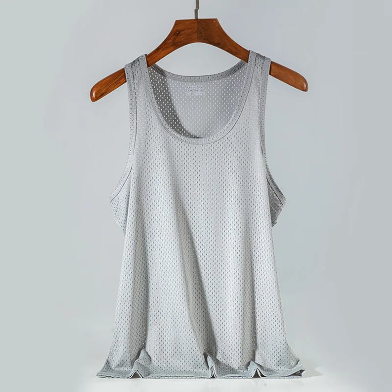 Men's Ice Silk Mesh Tank Tops,  Gym Stringer, Transparent Bodybuilding Sleeveless Shirt  for Fitness.