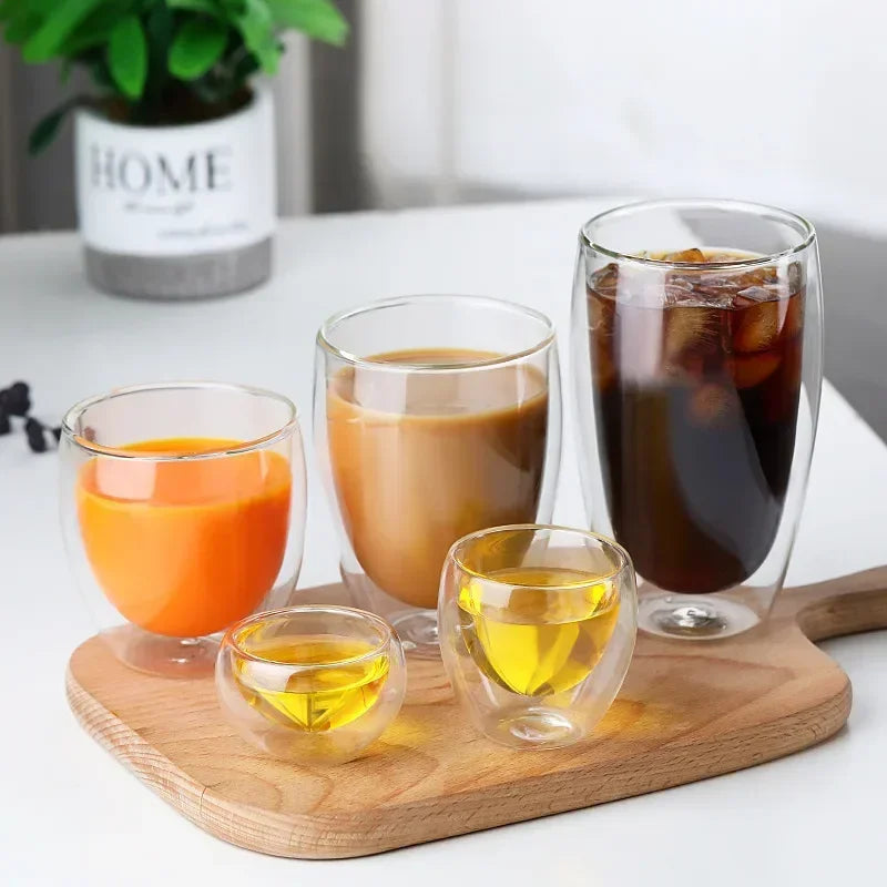 Heat Resistant Double Walled Glass Cup 80-650Ml Beer Milk Coffee Water Cups.  Transparent Cup,   Glass Drinkware Mug Set