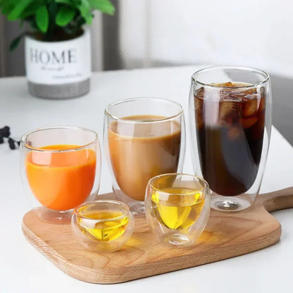 Heat Resistant Double Walled Glass Cup 80-650Ml Beer Milk Coffee Water Cups.  Transparent Cup,   Glass Drinkware Mug Set
