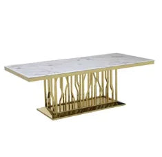 Mirror Furniture,  6 Seats Dining Table, Gold Marble,  Deluxe Glass Dining Table