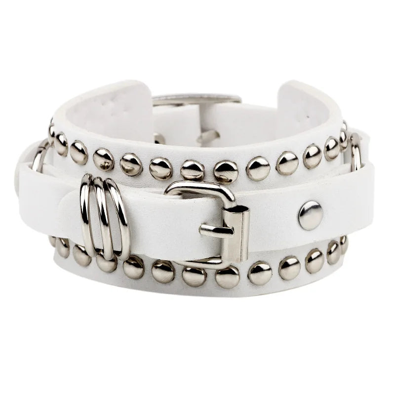 Punk Black White Rock Spikes Rivet Chains Bracelets for Women/ Men Gothic Punk Wide Cuff Leather,  Couples Bangle Jewelry. White is lowest on availability, BUT theres a Black/White 2fer that a great deal, even 2 people to sha