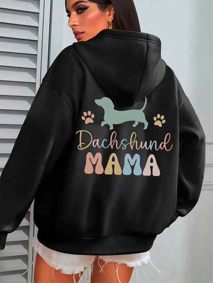 Dachshund Mama Funny Dog Printing.  Ladies Hoody with Round Neck and Long Sleeves.  Autumn Winter Hoodies