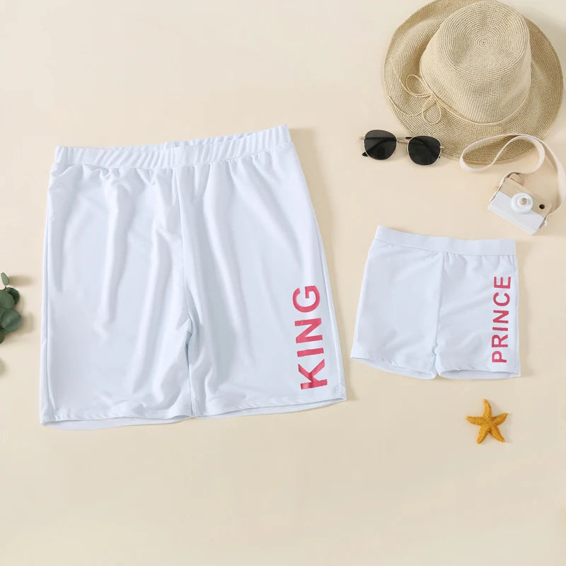 King Queen Swimsuit,   Family Matching Outfits,  One-Piece Mother/ Daughter, FATHER/Son Trunks