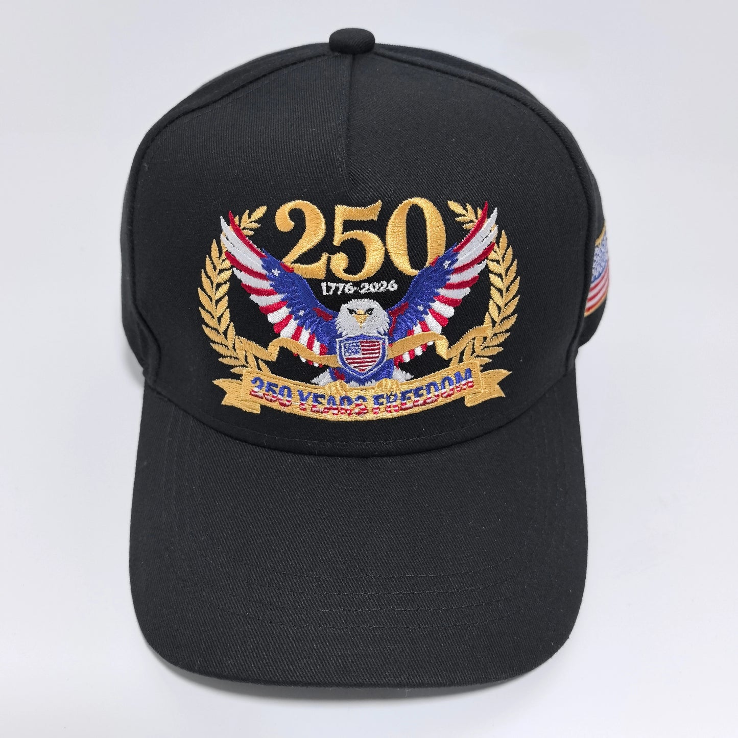 1776-2026 USA 250 Years Freedom Eagle Embroidery Baseball Cap,  Hard Crown Structured Dad Hat,  American Flag Side Patch Patriotic