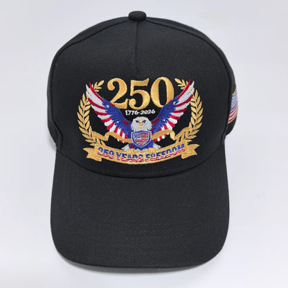 1776-2026 USA 250 Years Freedom Eagle Embroidery Baseball Cap,  Hard Crown Structured Dad Hat,  American Flag Side Patch Patriotic