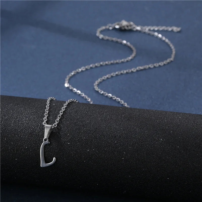 Fashion Initial Letter Pendant Necklace for Women Simple Stainless Steel Letter Glossy Clavicle Chain Choker Necklaces Jewelry