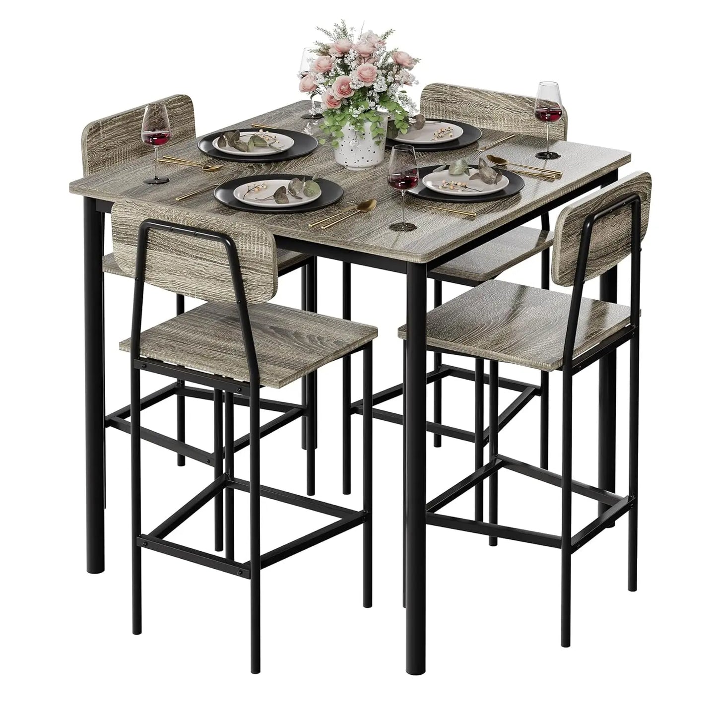 Kitchen Table and  4 Chairs, 5 Piece Dining Table Set, Sturdy,  Industrial Space -Saving, Dinette Set for Pub, Family, Customized