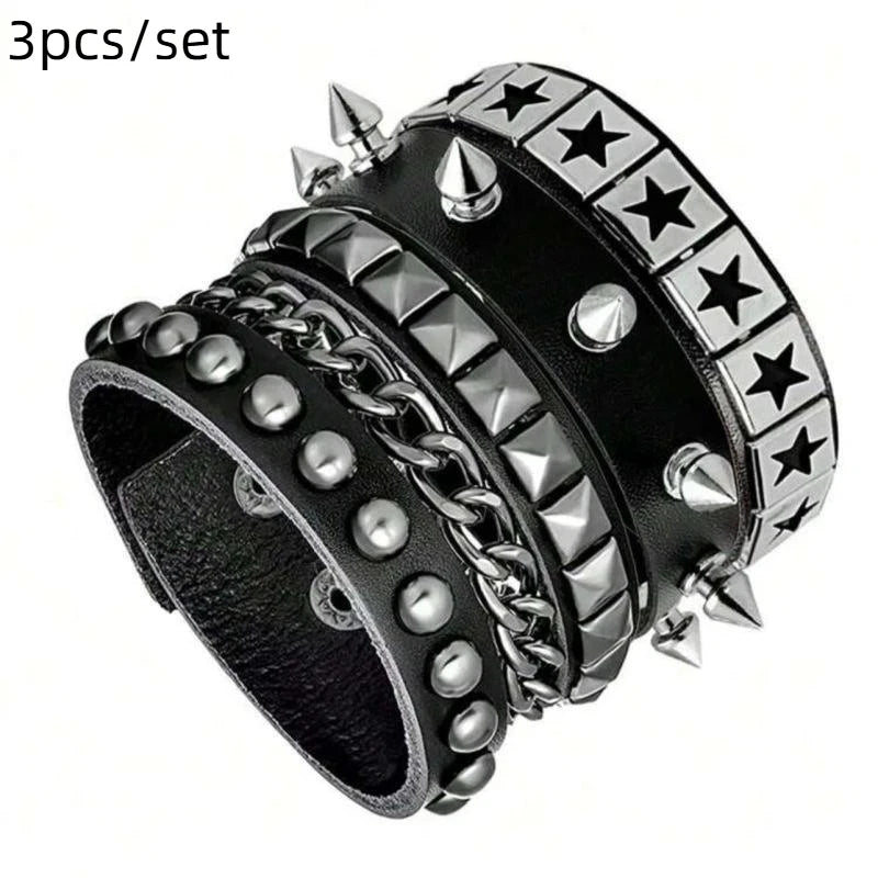 1 Set Bracelets For Men and  Women.   Spike,  Rivets, PU Leather Bracelet Bangles,  Jewelry Gift