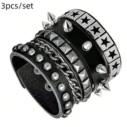1 Set Bracelets For Men and  Women.   Spike,  Rivets, PU Leather Bracelet Bangles,  Jewelry Gift