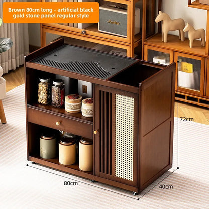 Small, Mobile tea table, Kettle integrated tea cabinet with Solid wood coffee table.  Tea cart Brewing tea table