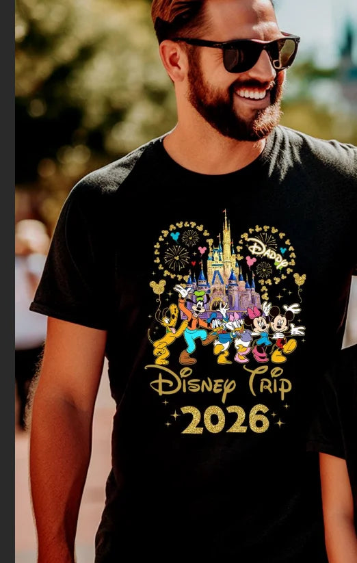2026 Summer Casual Mickey Minnie Castle Butterfly Comfort Cotton T-shirt.  Adults/ Children,  Parent /Child,  Couple Sportswear