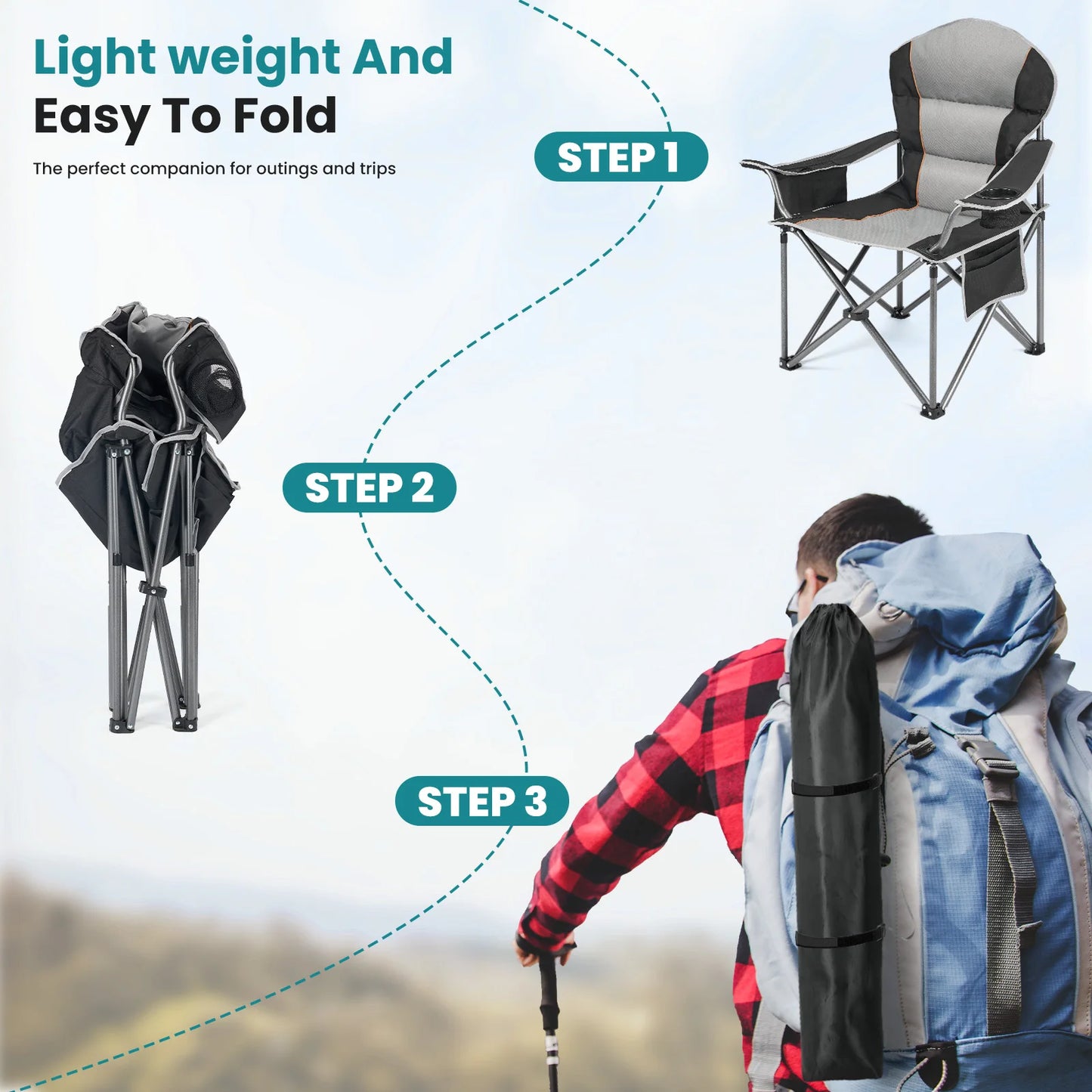 Heavy Duty Camping Chair,  450lbs Capacity,  Portable Folding Chair with Cup Holder,  Sturdy Steel Frame, Outdoor Chair for Camping