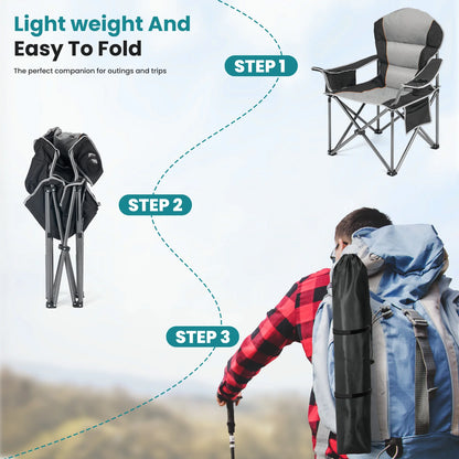 Heavy Duty Camping Chair,  450lbs Capacity,  Portable Folding Chair with Cup Holder,  Sturdy Steel Frame, Outdoor Chair for Camping