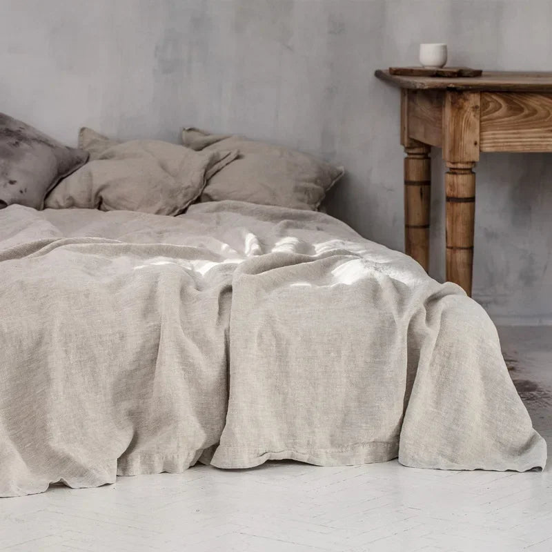 3PCS 100% Washed Linen Sheet Set Natural Flax Bed Sheets 2 Pillowcases Breathable, Soft Farmhouse Bedding,  Bedsheet Flat Sheet