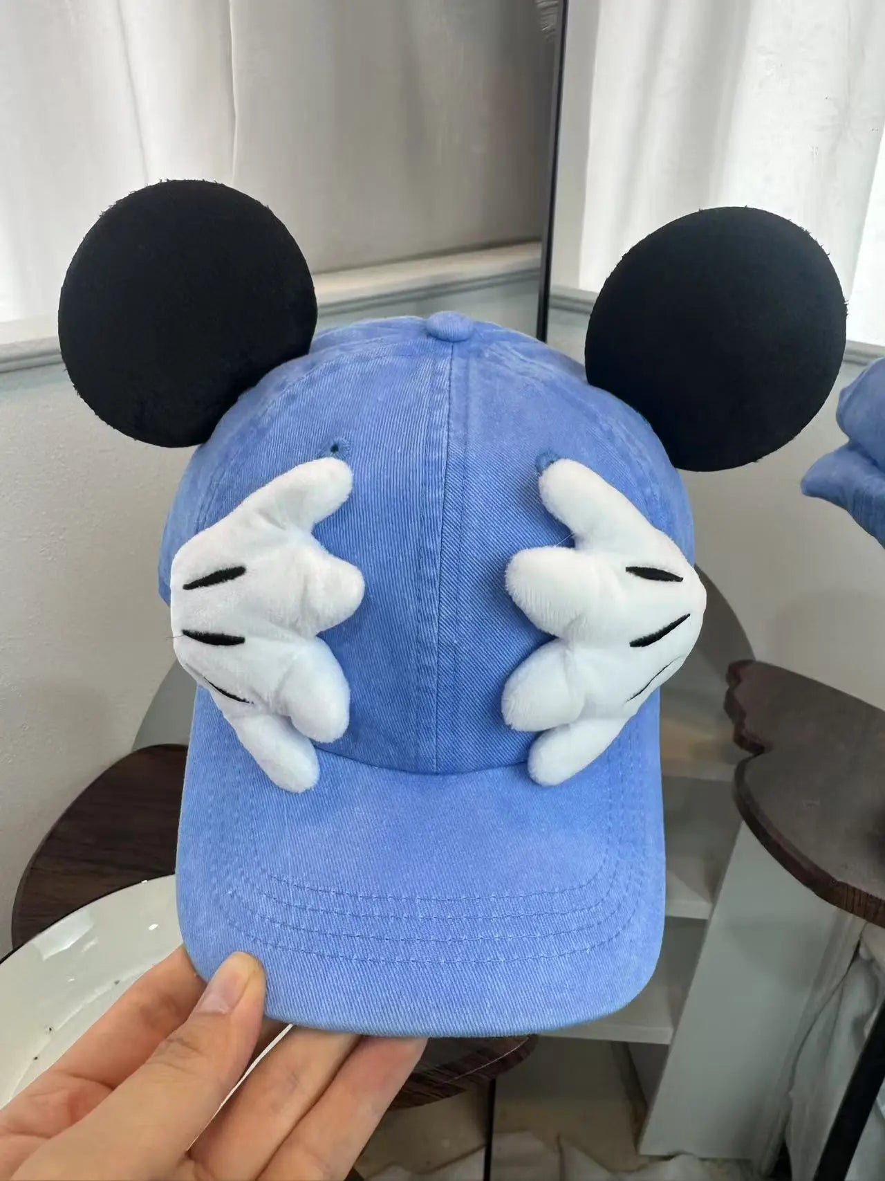 Cute Cartoon Mouse Ear Baseball Caps Adjustable Snapback Hat Outdoor Sports Travel Sun Hat with Curved Brim for Adult Teens.  RED and BLUE are gone. PINK, BLACK, PURPLE are most available.