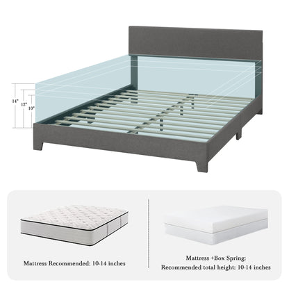 Upholstered Bed Frame with Adjustable Headboard, Soft Linen Fabric, Strong Supporting Structure, Noise-Free Allewie