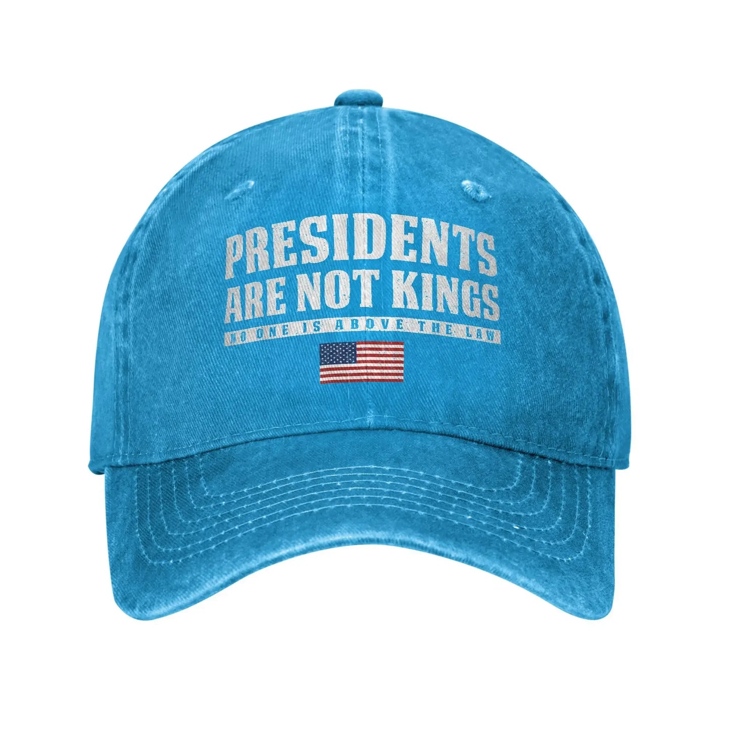 "Presidents Are Not Kings"  USA Flag Unisex Baseball Cap.  " No Kings In America "
Distressed Denim Washed Hats Cap,  Outdoor Soft Headwear Lots of choices of color.