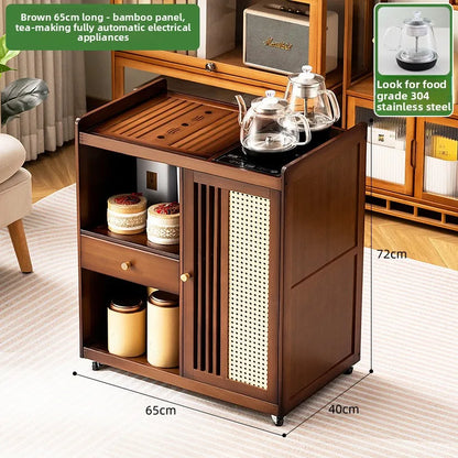 Small, Mobile tea table, Kettle integrated tea cabinet with Solid wood coffee table.  Tea cart Brewing tea table