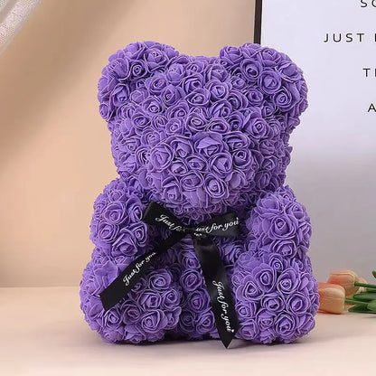 25cm Artificial Teddy Rose Flower Bear with Box.   Romantic Valentines Day Gift for Girlfriend,  Teen , Women Anniversary or Wedding Party