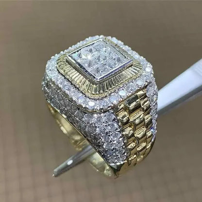 Domineering Gold Color Hip Hop Ring for Men/ Women Fashion.  Inlaid White Zircon Stones