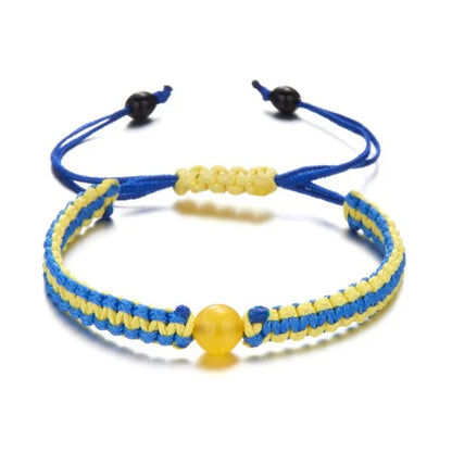 Handmade Blue & Yellow Ukraine Country Peace Love Woven Bracelet Leather Women/ Men Jewelry Gift, Adjustable
