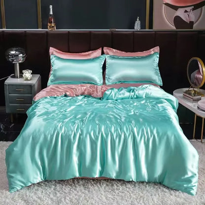 Natural Mulberry Silk Bedding Set Cover Fitted/Flat Bed Sheet,  2 Pillowcases, Luxury Satin Bedsheet,  Solid Colors  King, Queen,  Twin Size