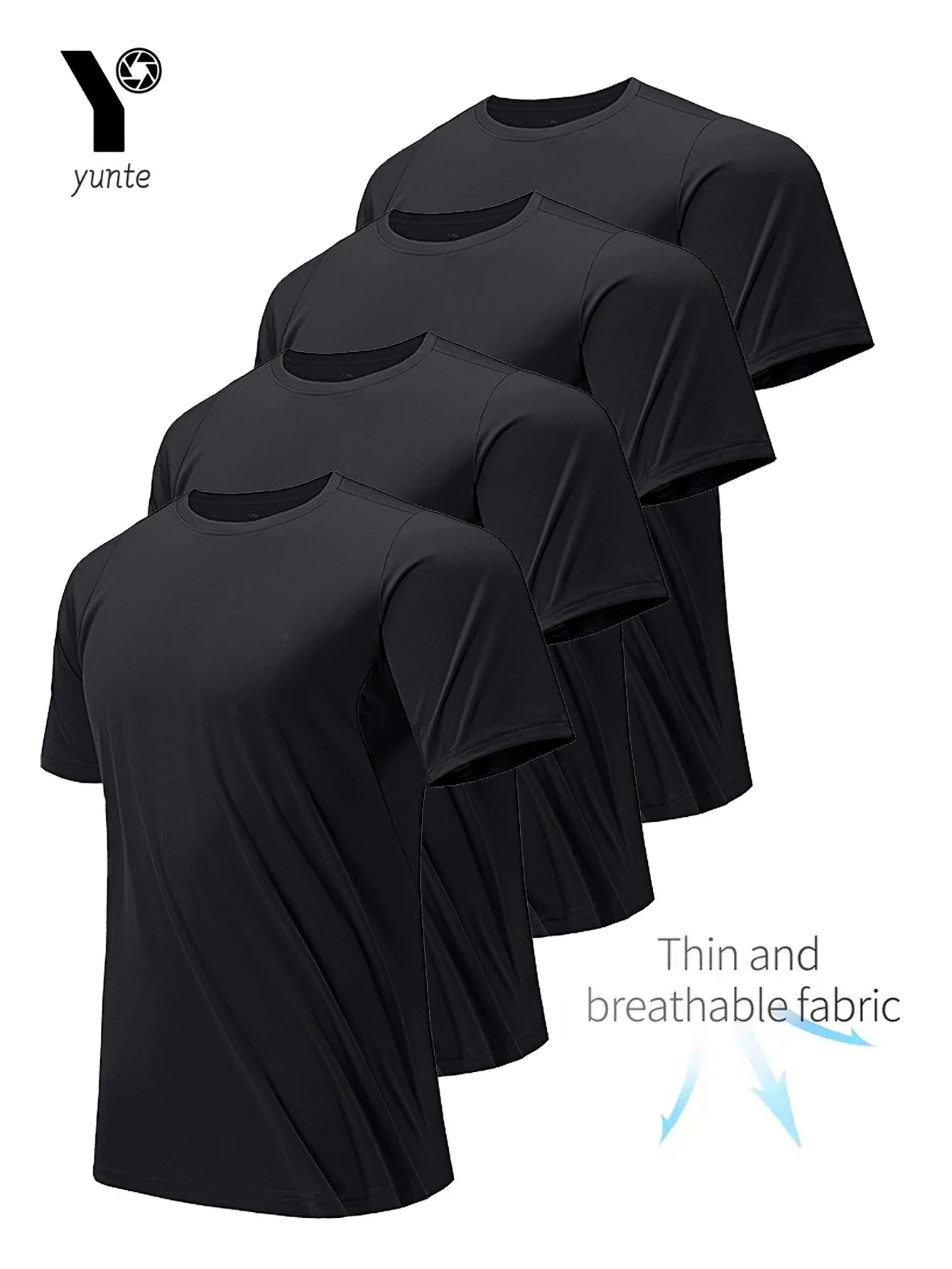Round Neck T-Shirt 4-Pack Black Ultra-Ligh, Quick Drying,  Breathable, Sweat-Absorbent Shirt Suitable for Fitness Gym and Run.  High School is just around the corner!!! Make it a GOOD YEAR!  Please check sizing charts to get