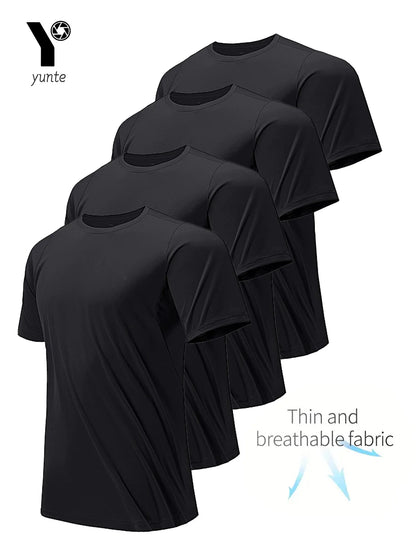 Round Neck T-Shirt 4-Pack Black Ultra-Ligh, Quick Drying,  Breathable, Sweat-Absorbent Shirt Suitable for Fitness Gym and Run.  High School is just around the corner!!! Make it a GOOD YEAR!  Please check sizing charts to get