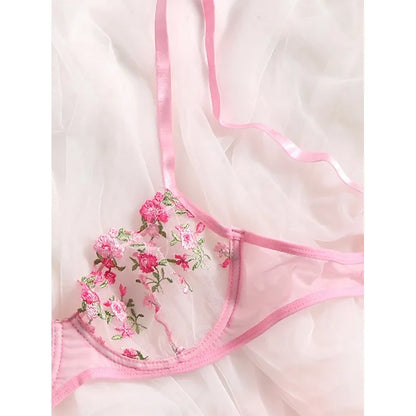 New Sexy Lace Floral Lingerie Set,  Women's Underwear  with Transparent Bra