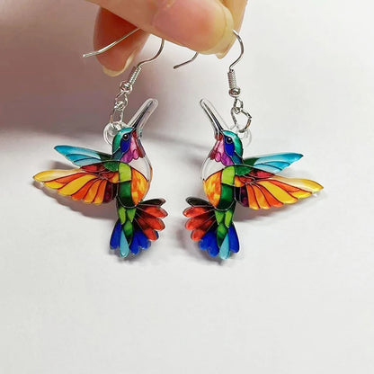 Acrylic Hummingbird Earrings For Women.  Retro Style Colorful Bird Drop Earrings.