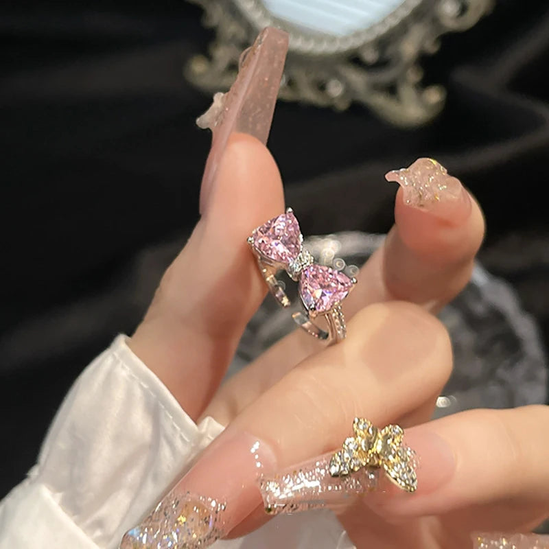 Newly  Arrived Romantic,  Lovely Pink Bowknot Design  for Females.  Exquisite Jewelry Ring with Micro Bow Tie,  'Zircon' for Party and Dating