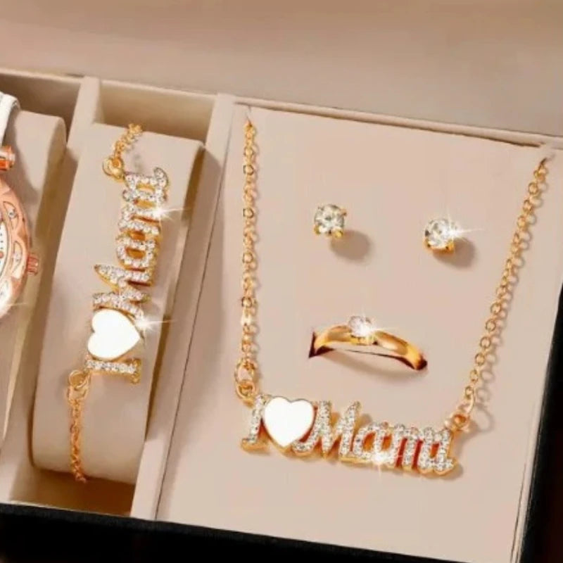 5 Pieces/set of Fashionable Sparkling Zircon Letter Pendant Necklace.  Perfect Jewelry Set for Mother's Day Jewelry Gift for Mom