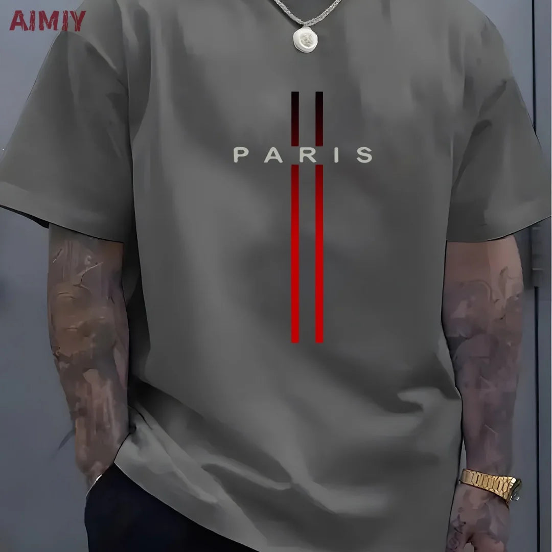 Summer Men's T-shirt Top,  Casual,  Loose Fit , Oversized T-shirt,  PARI Letter Pattern,  Printed Round Neck,  Short Sleeved Many Colors