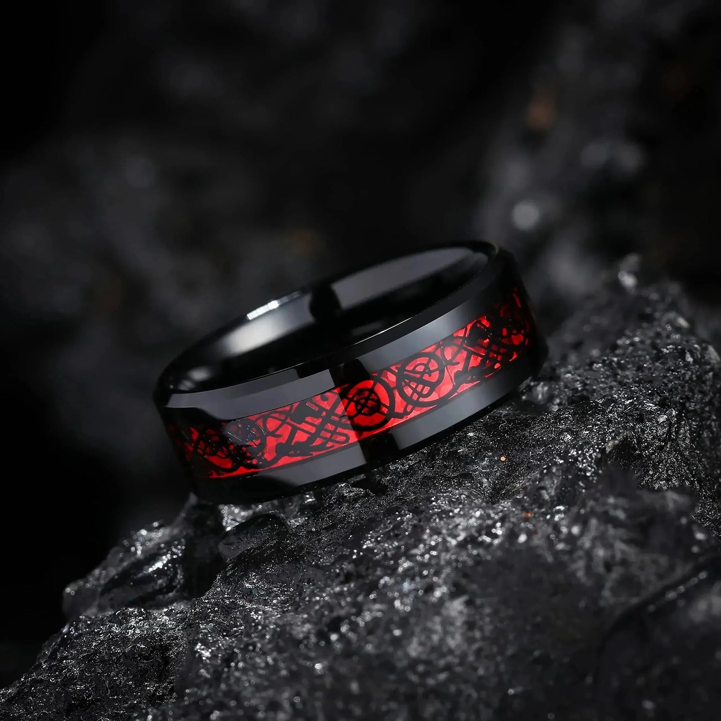 Charming Couples Rings . Romantic Womens Red Rhinestones Ring Set . Trendy Mens Stainless Steel Celtic Dragon Rings, Wedding Band Jewelry, Couples Rings, MOTHER and FATHERS DAY Gift