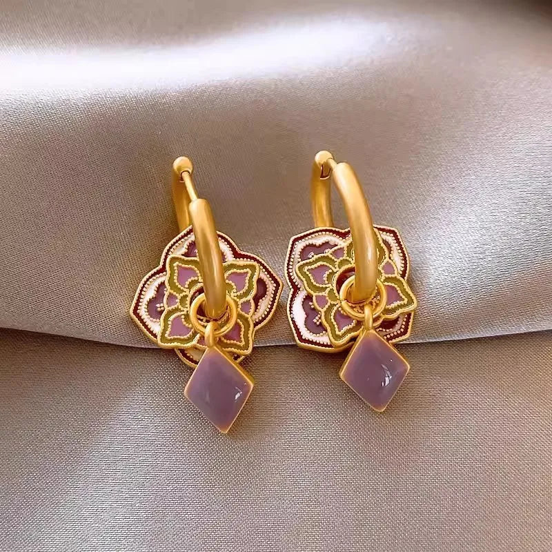 Modern Boho Jewelry Elegant Color Flower Drop Earrings For Women.  MOTHERS DAY Gift  and everday wearable