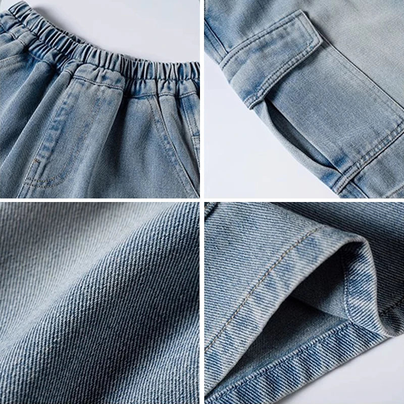 Teen Boys Denim Shorts,  Solid Color,  Big Pocket,Thin Jeans /Pants For 4-14 Year old  BOYS