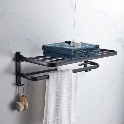 Matte Black 50CM Folding Holder With Hook, Towel Holder,  Wall Mount AluminumTowel Rack